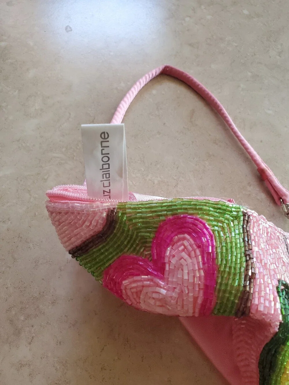 Liz Claiborne Pink Beaded Heart Wristlet